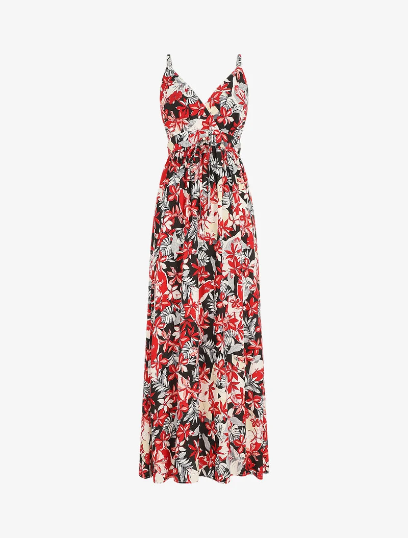 Empire-Langkleid mit Blumenmuster - Schwarz