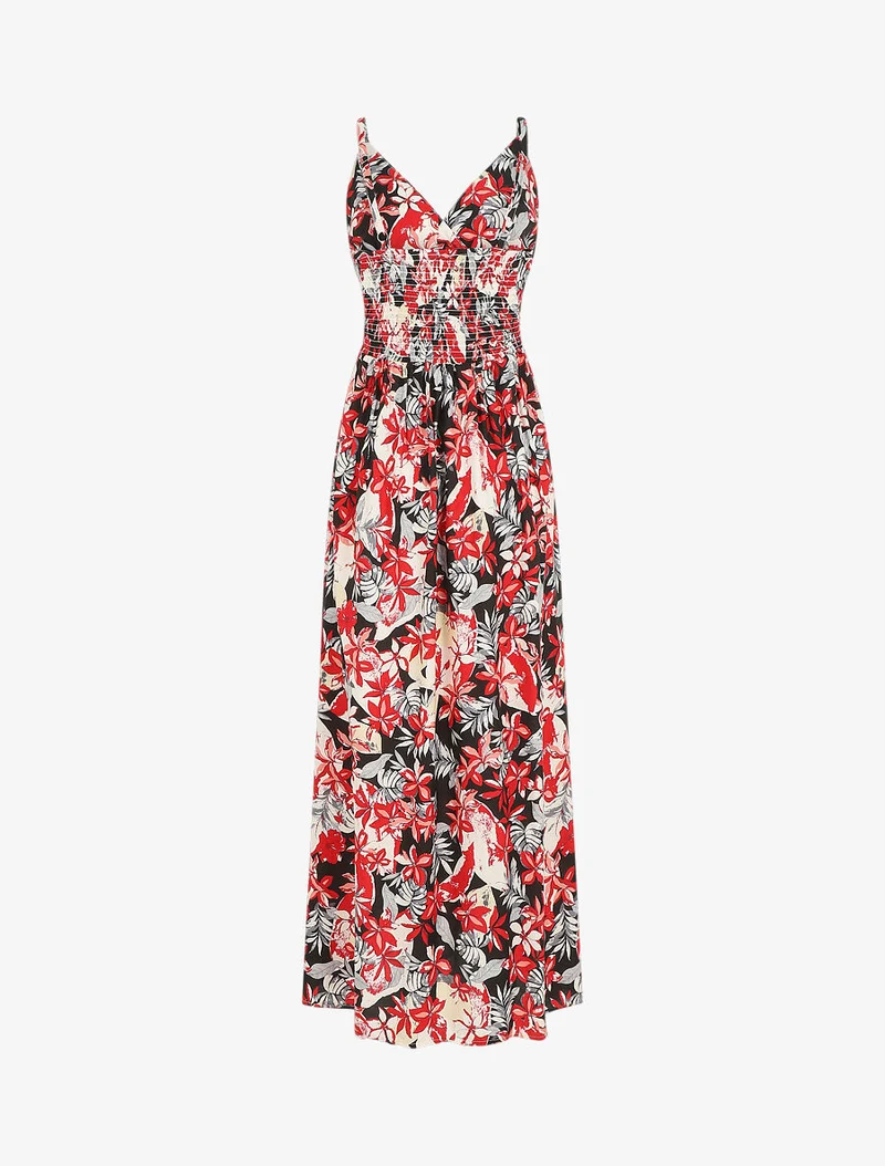 Empire-Langkleid mit Blumenmuster - Schwarz