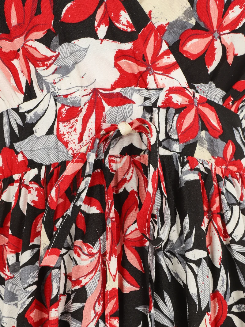 Empire-Langkleid mit Blumenmuster - Schwarz