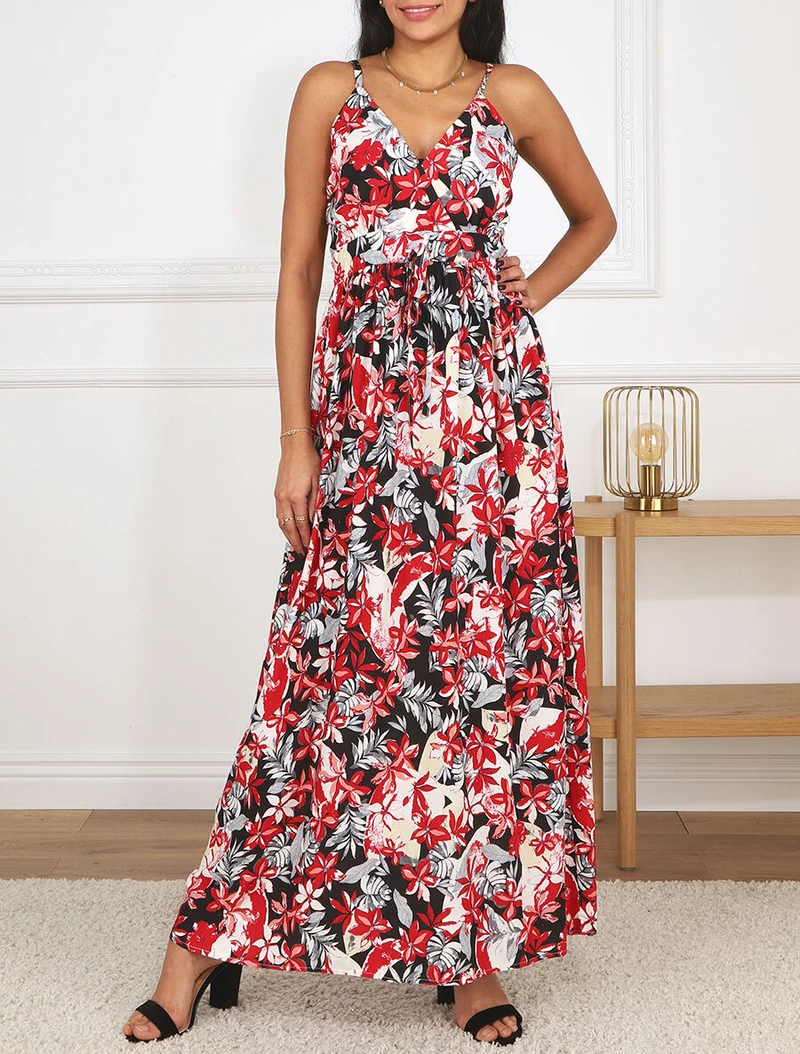 Empire-Langkleid mit Blumenmuster - Schwarz