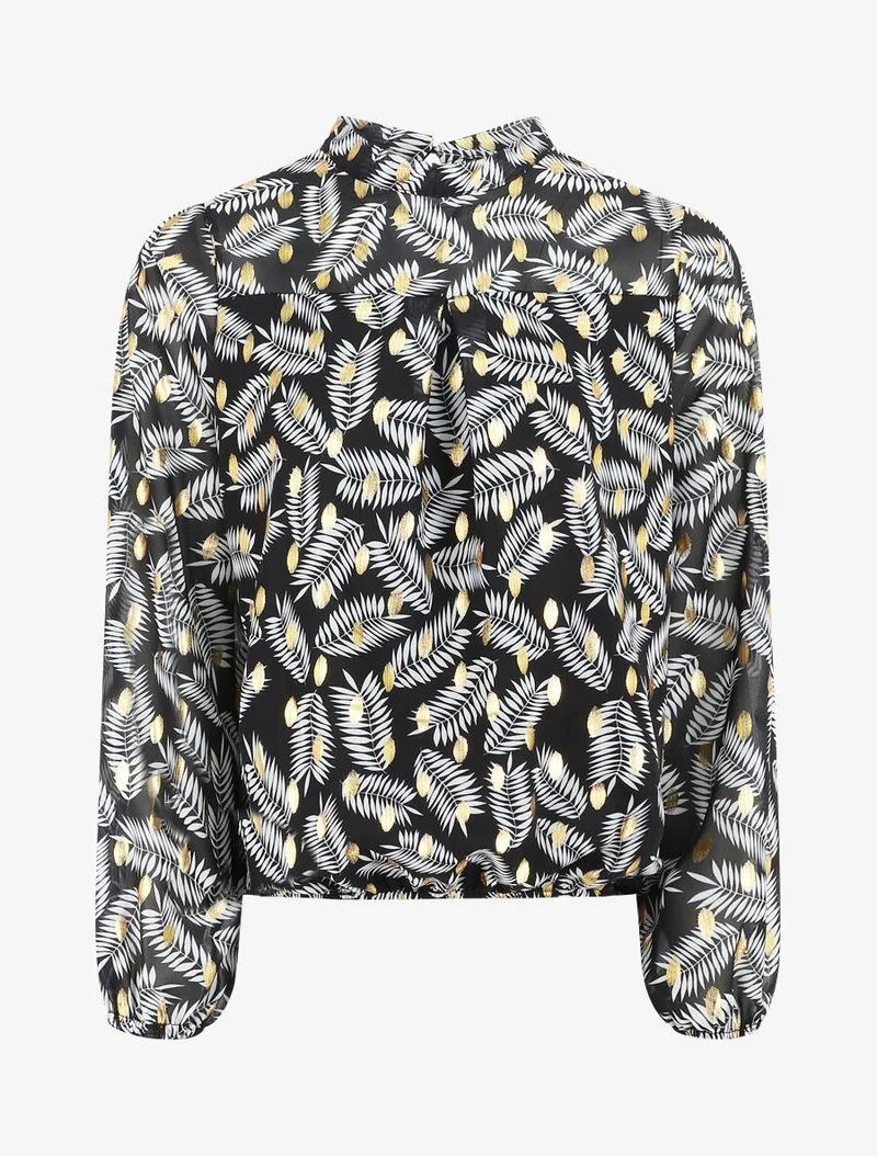 Irisierendes Top mit Palmenblätter-Print - Schwarz