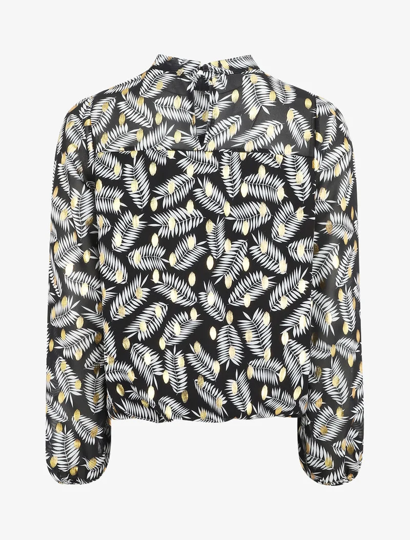 Irisierendes Top mit Palmenblätter-Print - Schwarz