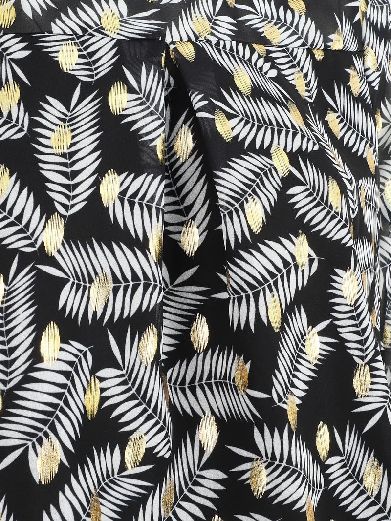 Irisierendes Top mit Palmenblätter-Print - Schwarz
