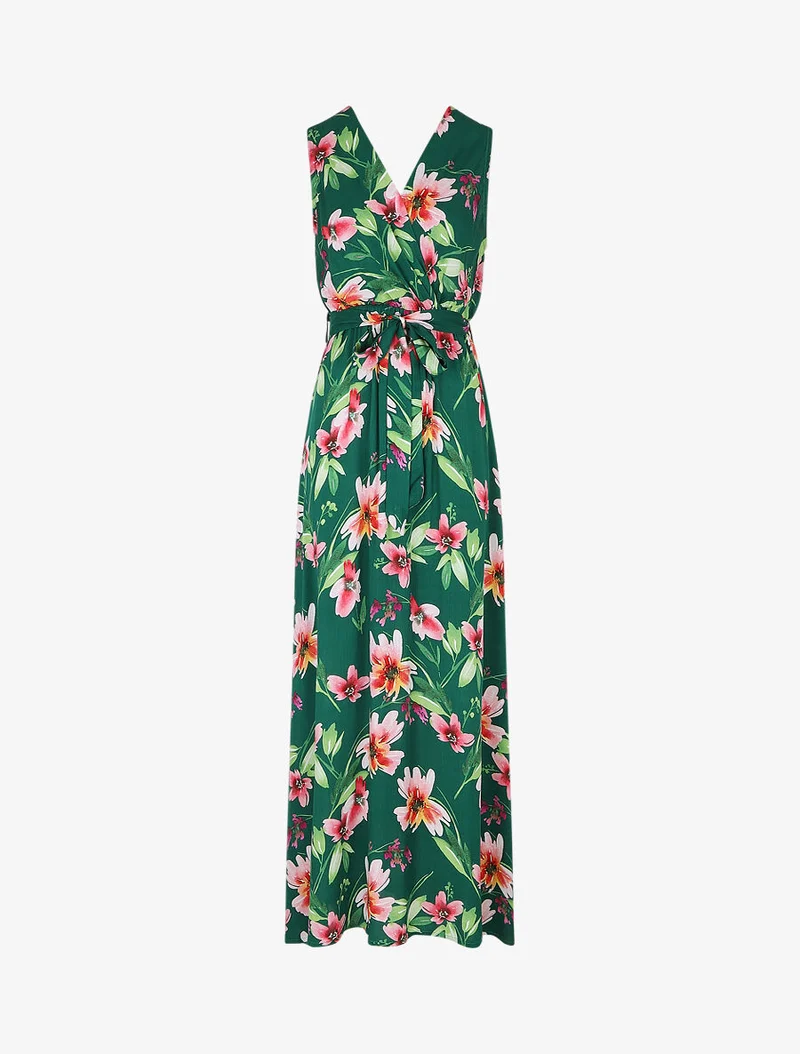 Langes Kleid mit Blumenmuster - Grün