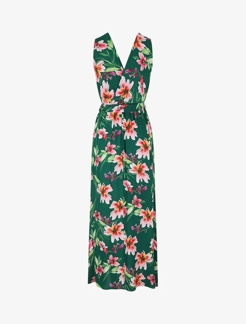 Langes Kleid mit Blumenmuster - Grün