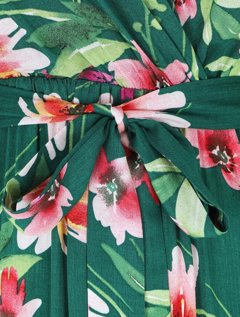 Langes Kleid mit Blumenmuster - Grün