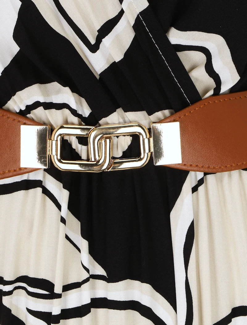 Langes Kleid mit großem Blumenmuster - Schwarz