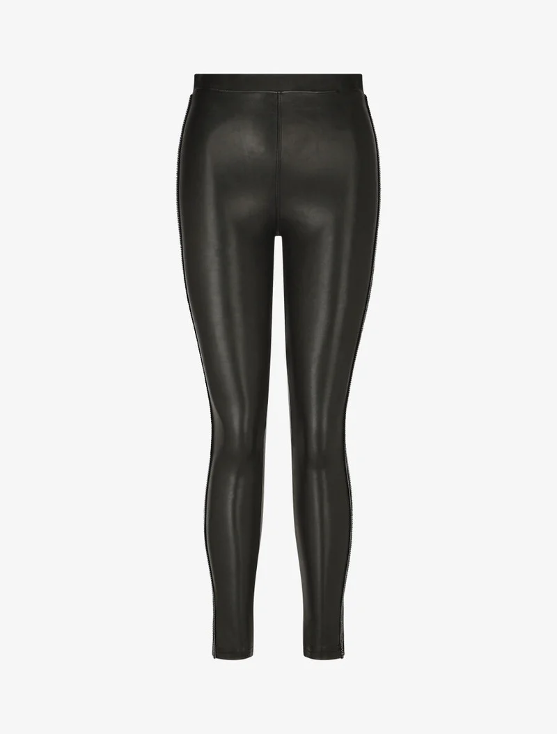 Gepunktete Kunstleder-Leggings - Schwarz