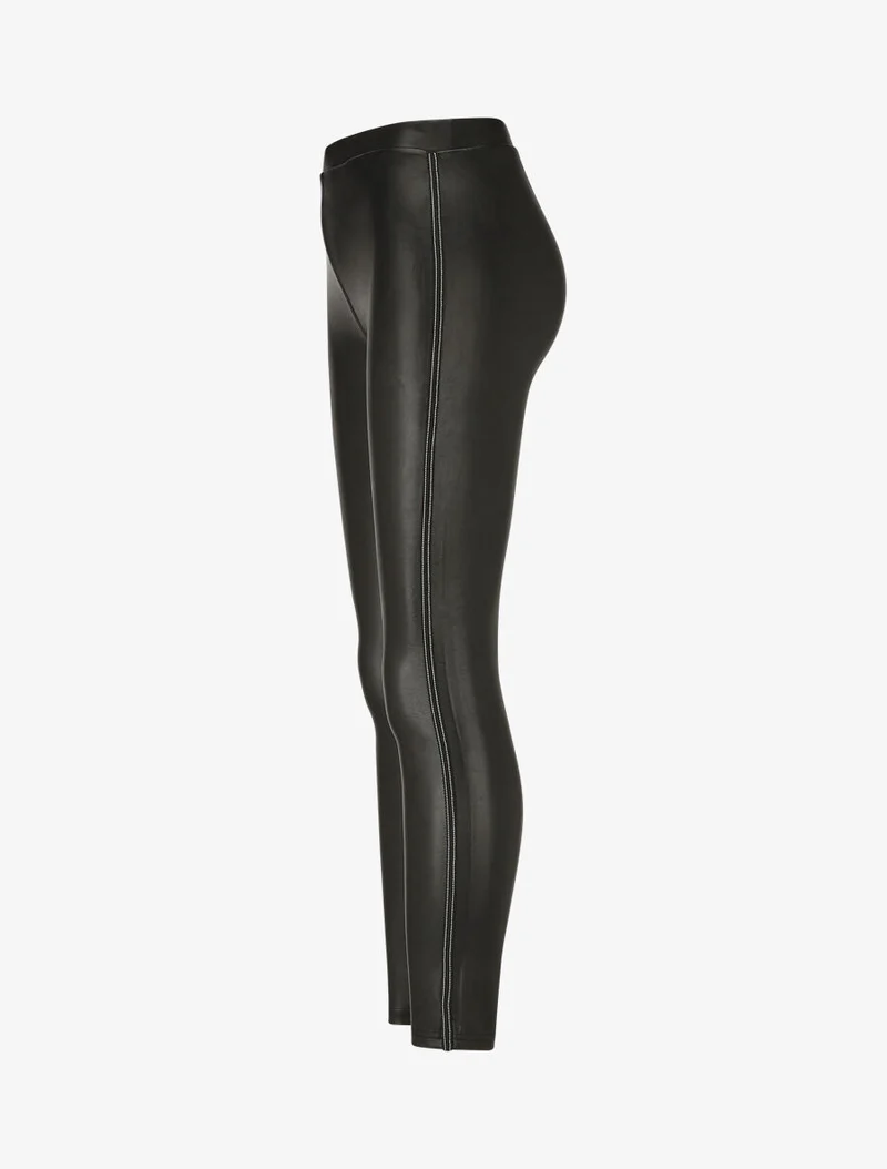 Gepunktete Kunstleder-Leggings - Schwarz