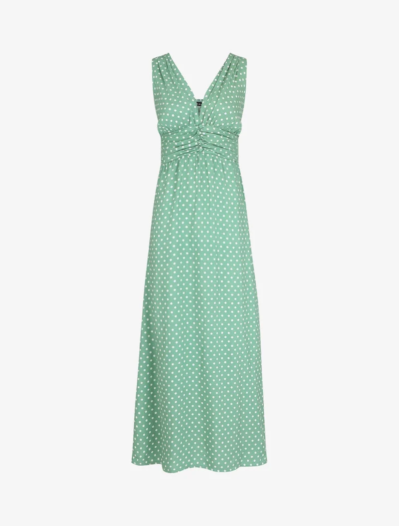 Ärmelloses langes gepunktetes Kleid - Wassergrün