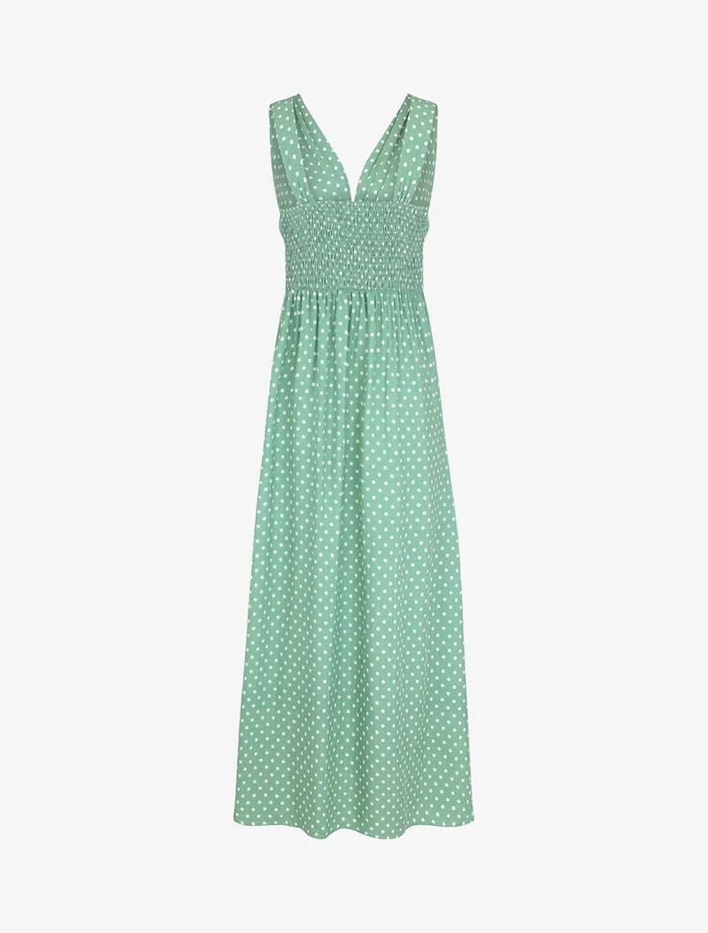 Ärmelloses langes gepunktetes Kleid - Wassergrün