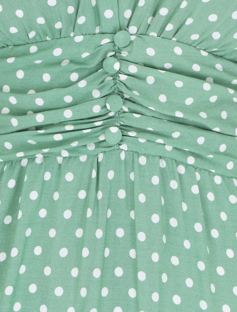 Ärmelloses langes gepunktetes Kleid - Wassergrün