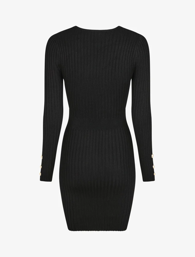 Schlichtes figurbetontes Kleid mit Wickelausschnitt - Schwarz