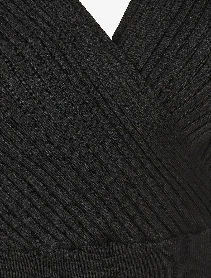 Schlichtes figurbetontes Kleid mit Wickelausschnitt - Schwarz
