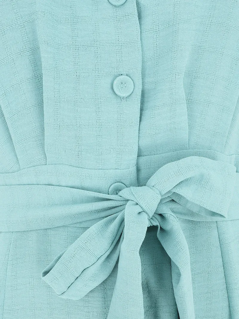 Einfarbiges langes Kleid mit Gürtel - Türkis
