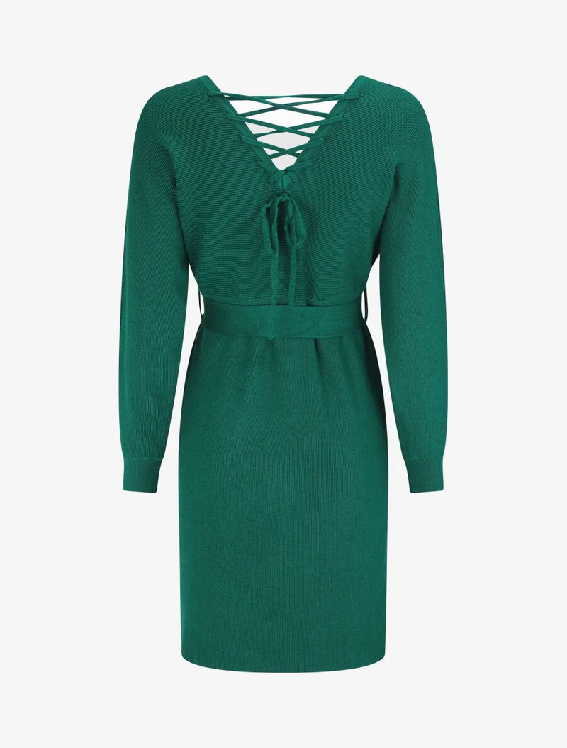 Knielanges Kleid mit Rückenausschnitt. - Tannengrün