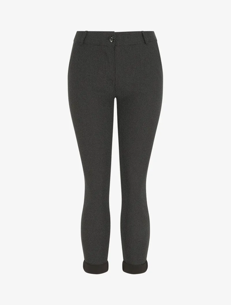 Gerade geschnittene Hose mit hohem Bund und kleinen Punkten. - Schwarz