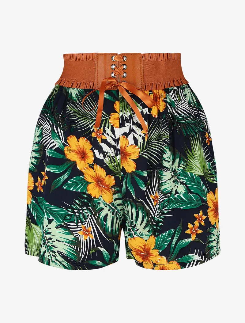 Taillenhose im Korsettstil mit Blumenmuster - Marine