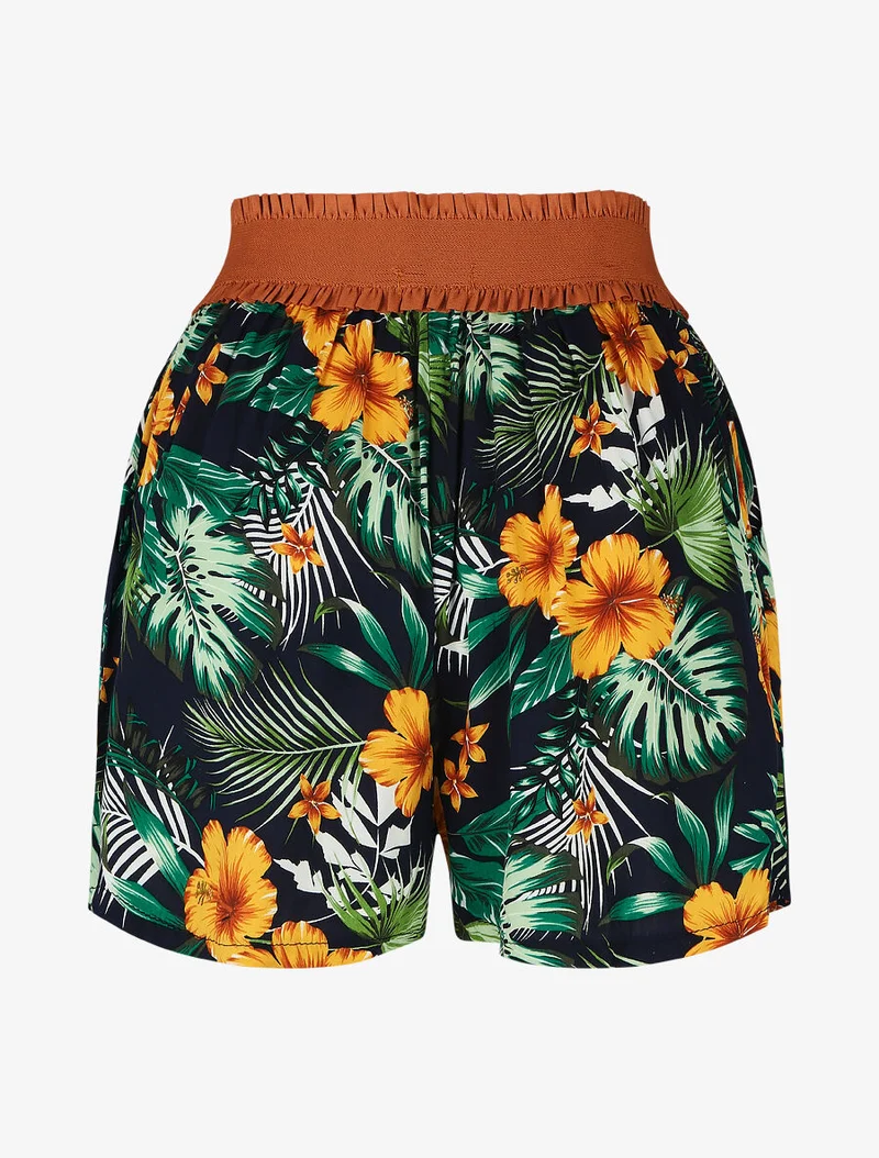 Taillenhose im Korsettstil mit Blumenmuster - Marine