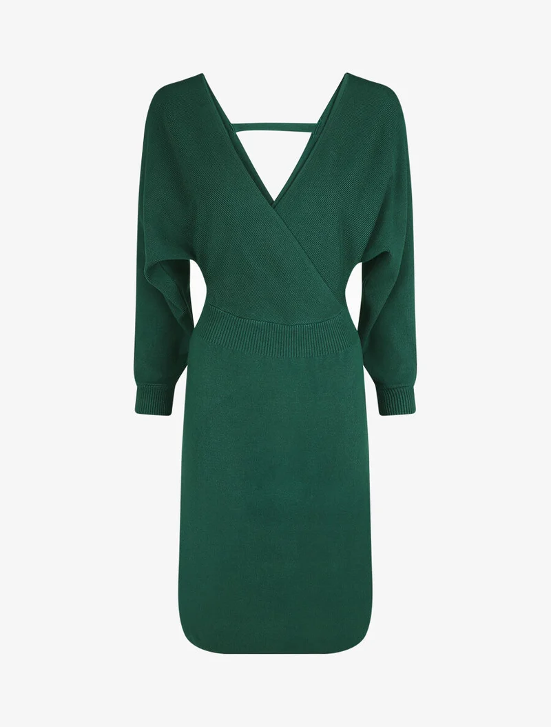 Tailliertes Kleid mit Wickelausschnitt - Dunkelgrün