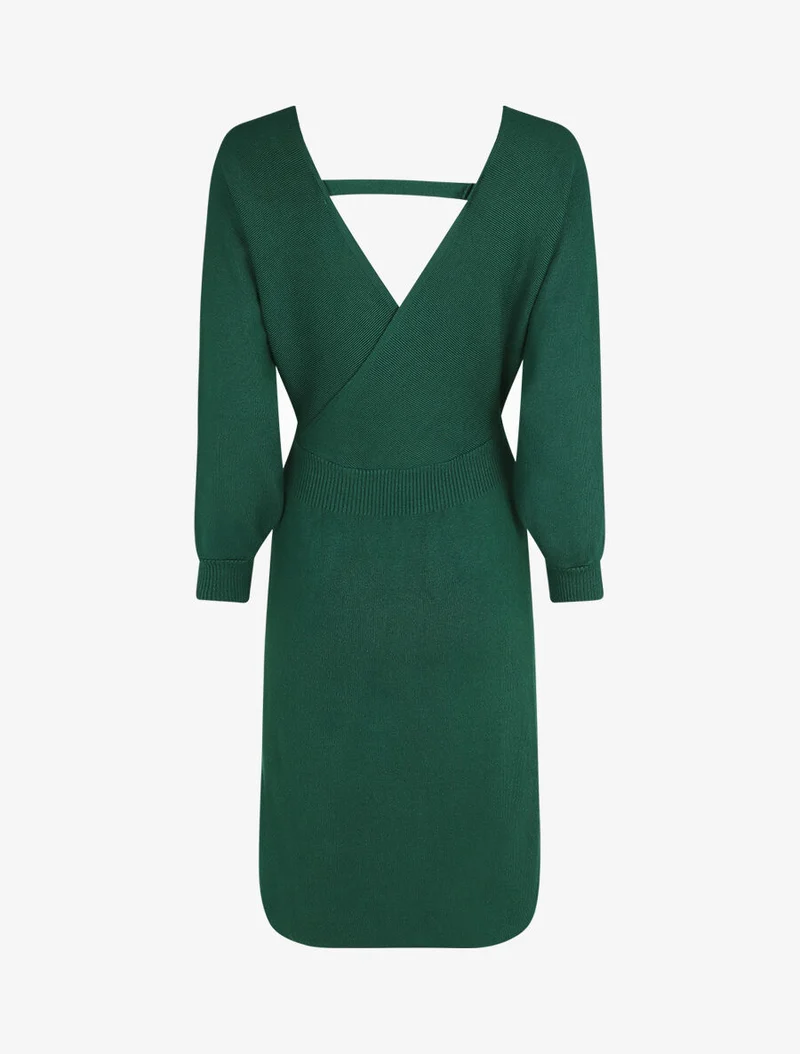 Tailliertes Kleid mit Wickelausschnitt - Dunkelgrün