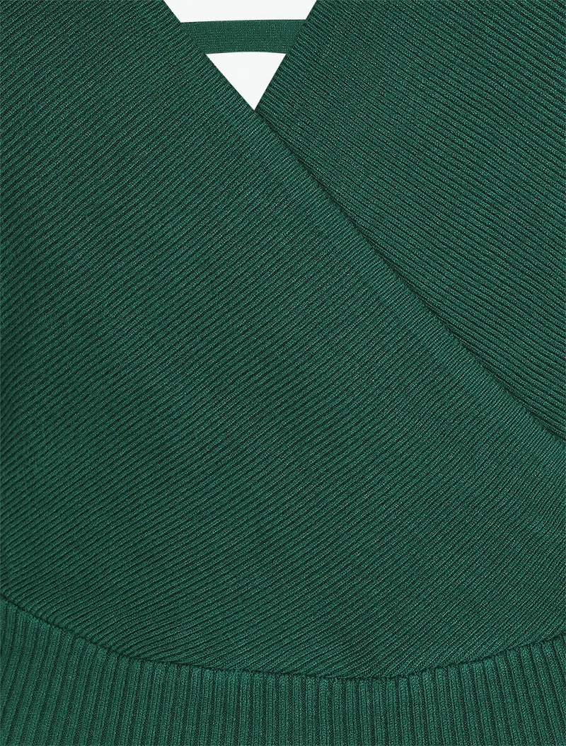 Tailliertes Kleid mit Wickelausschnitt - Dunkelgrün