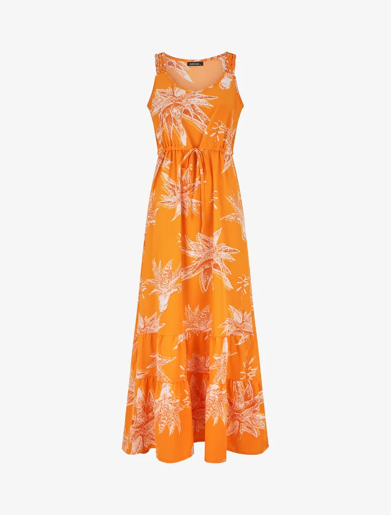 Langes gerades Kleid mit Blumenmuster - Orange