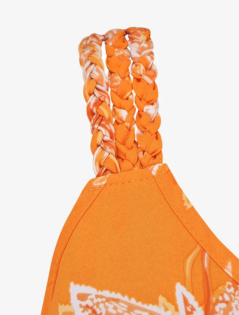 Langes gerades Kleid mit Blumenmuster - Orange
