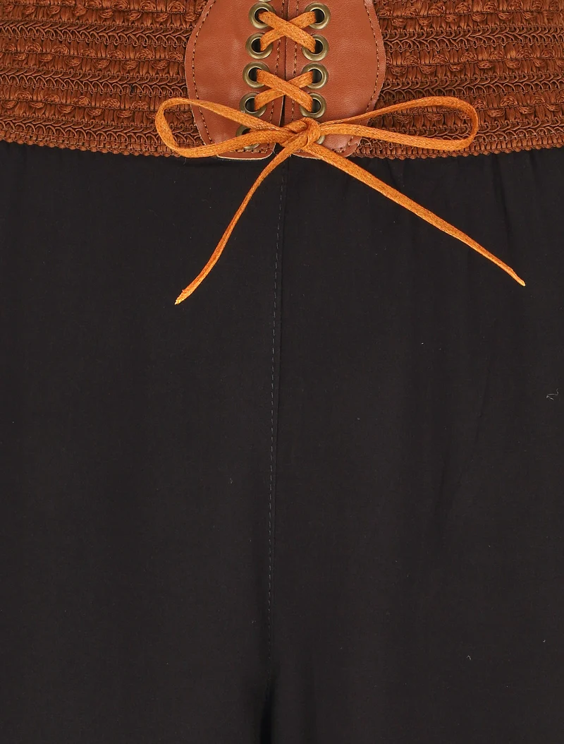 Einfarbige High-Waist-Hose im Korsett-Stil - Schwarz