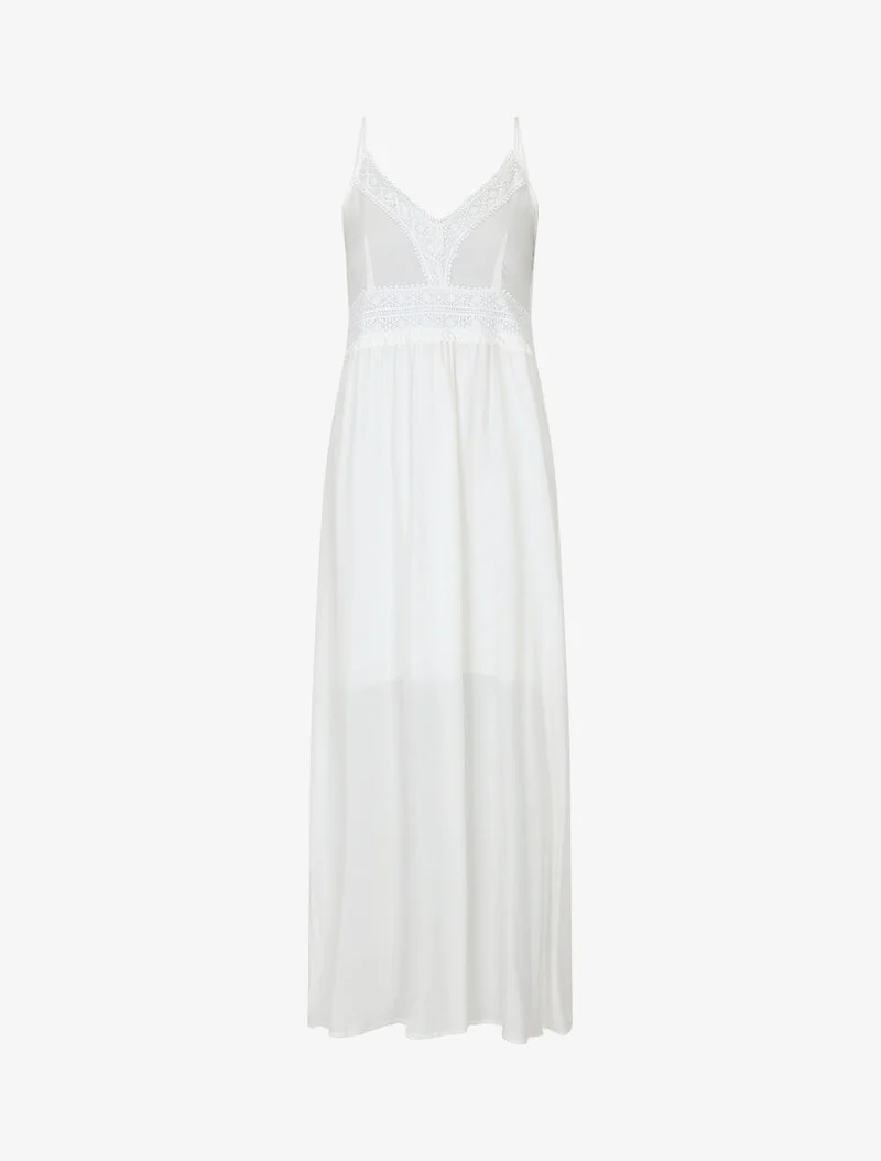 Langes, gerades, einfarbiges Kleid - Weiß