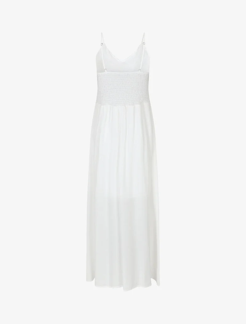 Langes, gerades, einfarbiges Kleid - Weiß