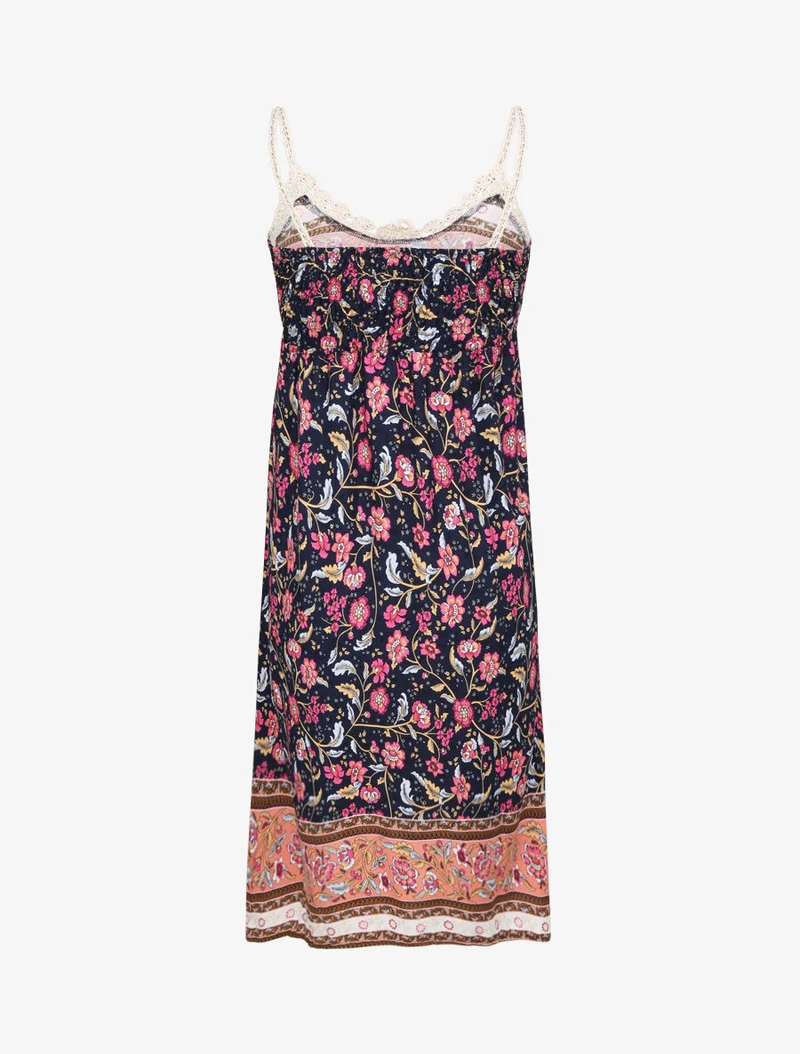 Kontrastiertes Kleid mit floralem und grafischem Print - Marine