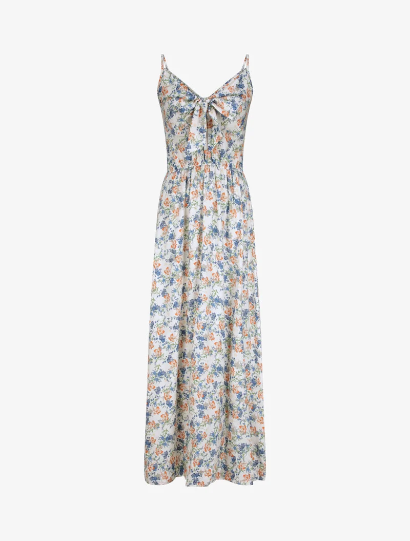 Langes Kleid mit Blumenmuster im Empire-Stil - Weiß