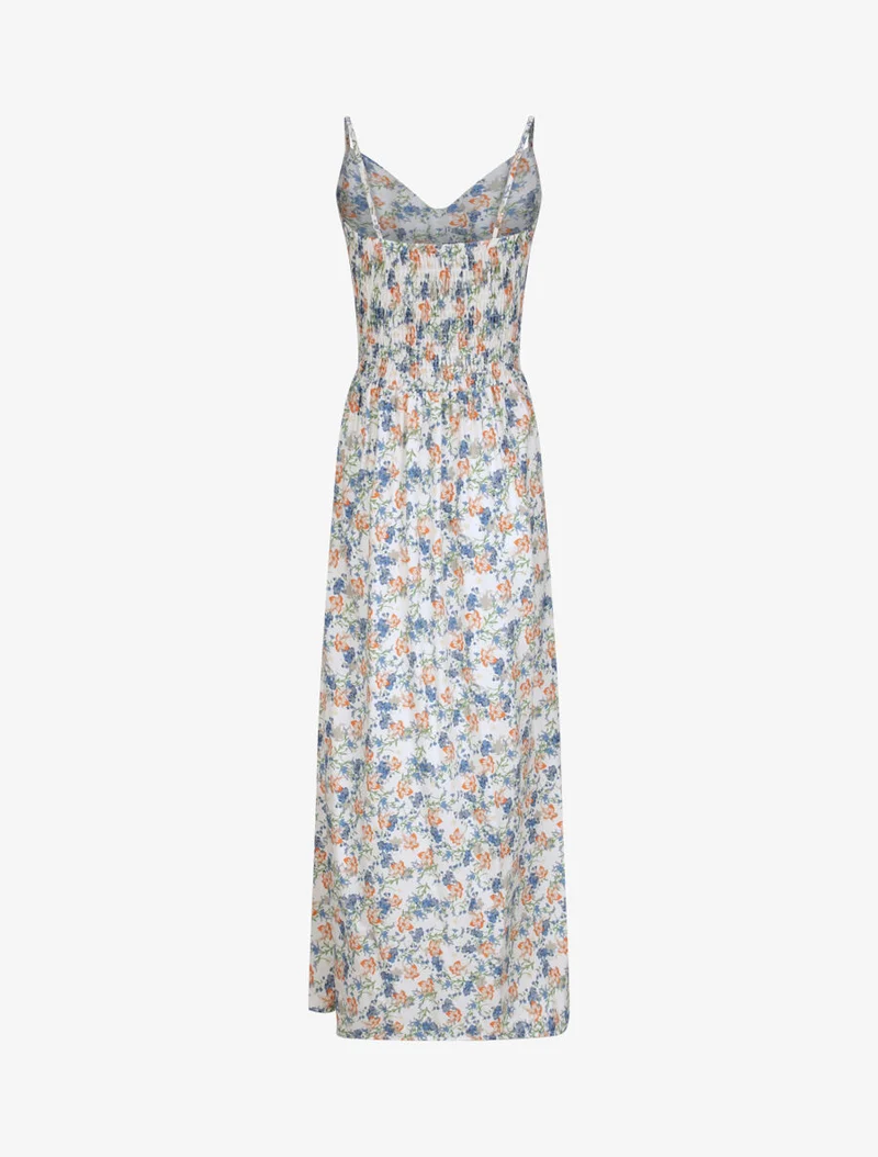Langes Kleid mit Blumenmuster im Empire-Stil - Weiß