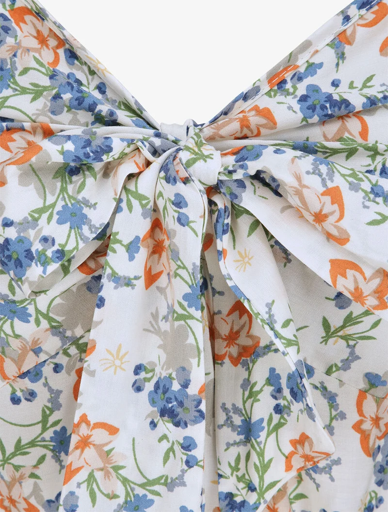Langes Kleid mit Blumenmuster im Empire-Stil - Weiß