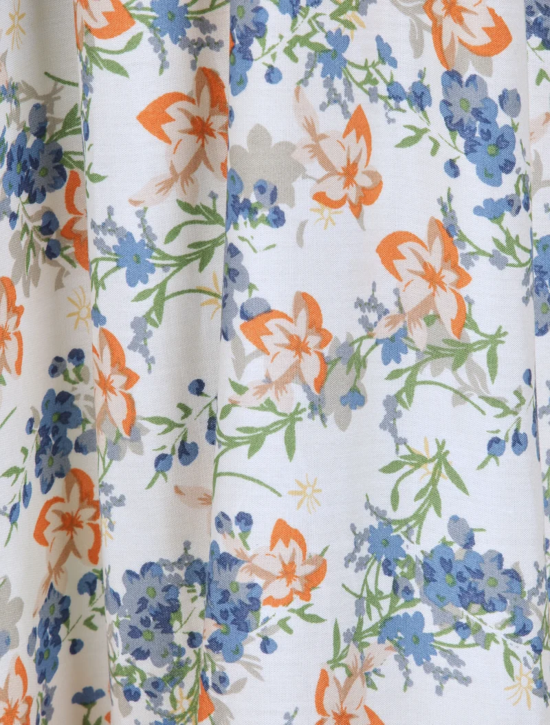 Langes Kleid mit Blumenmuster im Empire-Stil - Weiß
