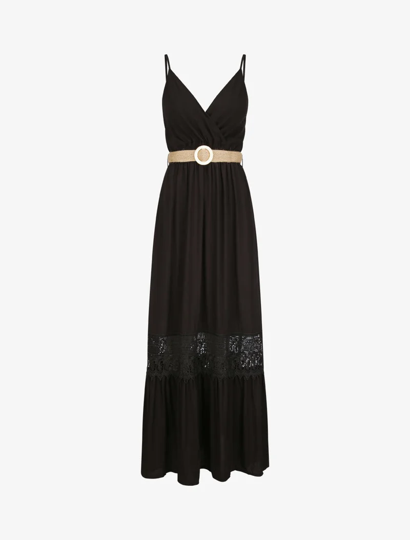 Empire-Taille figurbetontes langes Kleid - Schwarz