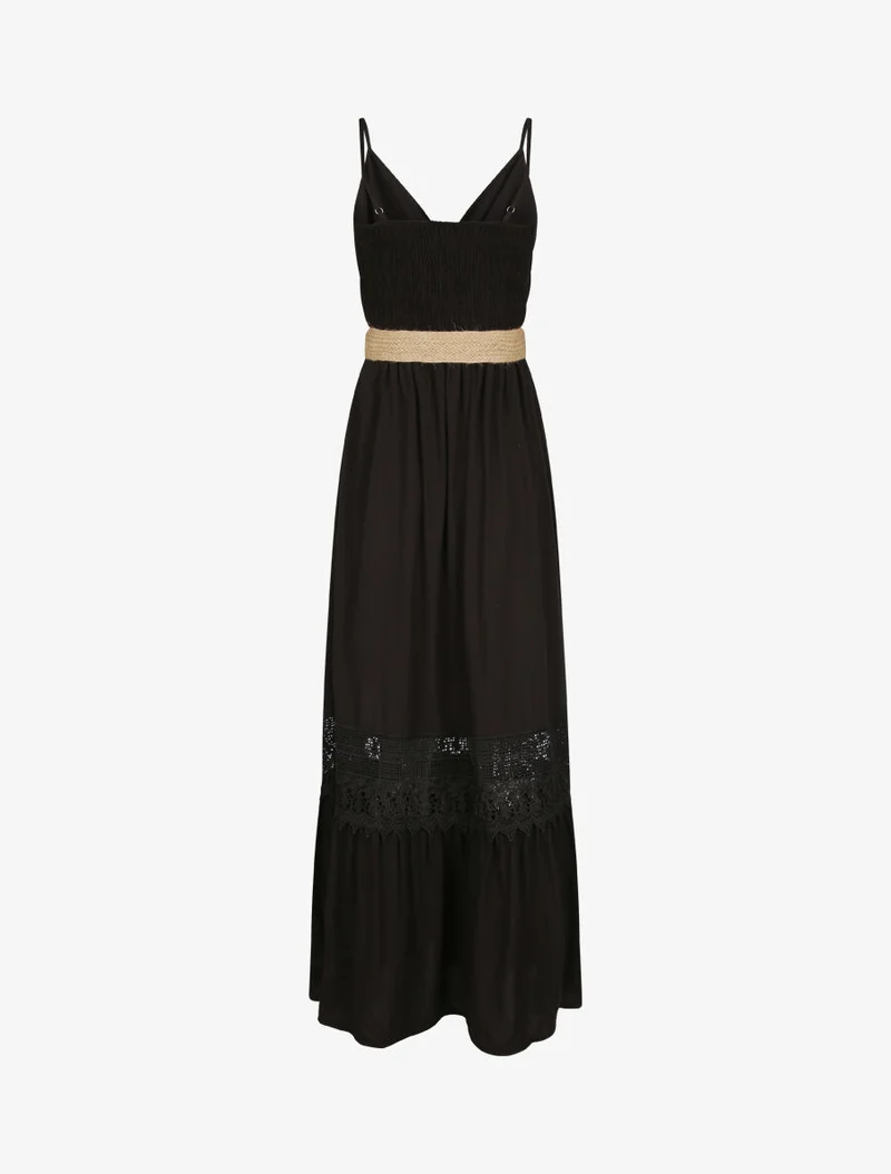 Empire-Taille figurbetontes langes Kleid - Schwarz