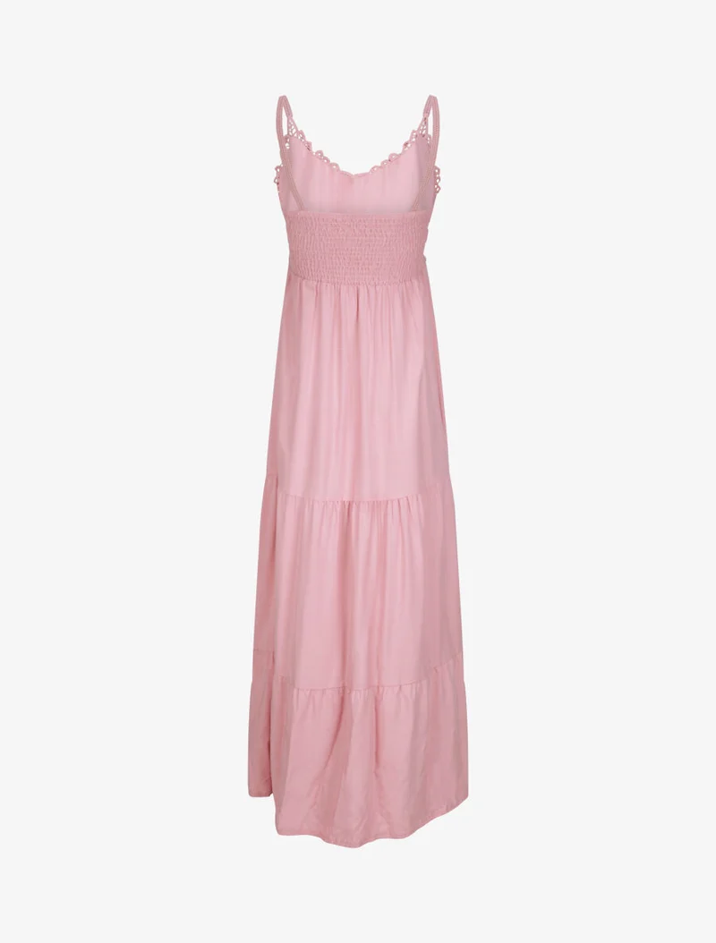 Langes Empirekleid mit V-Ausschnitt aus Spitze - Rose