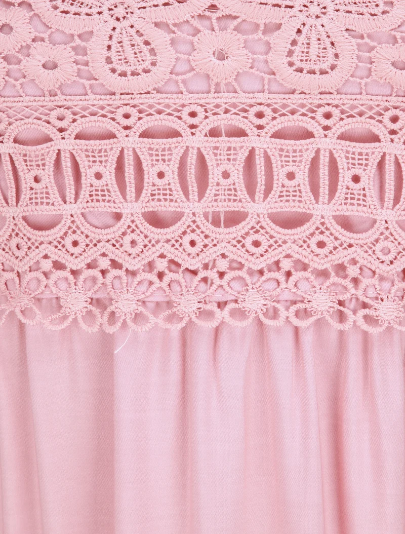 Langes Empirekleid mit V-Ausschnitt aus Spitze - Rose