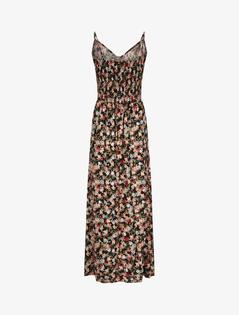 Langes Kleid mit Blumenmuster im Empire-Stil - Schwarz
