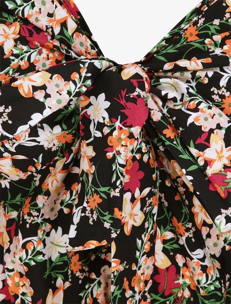 Langes Kleid mit Blumenmuster im Empire-Stil - Schwarz