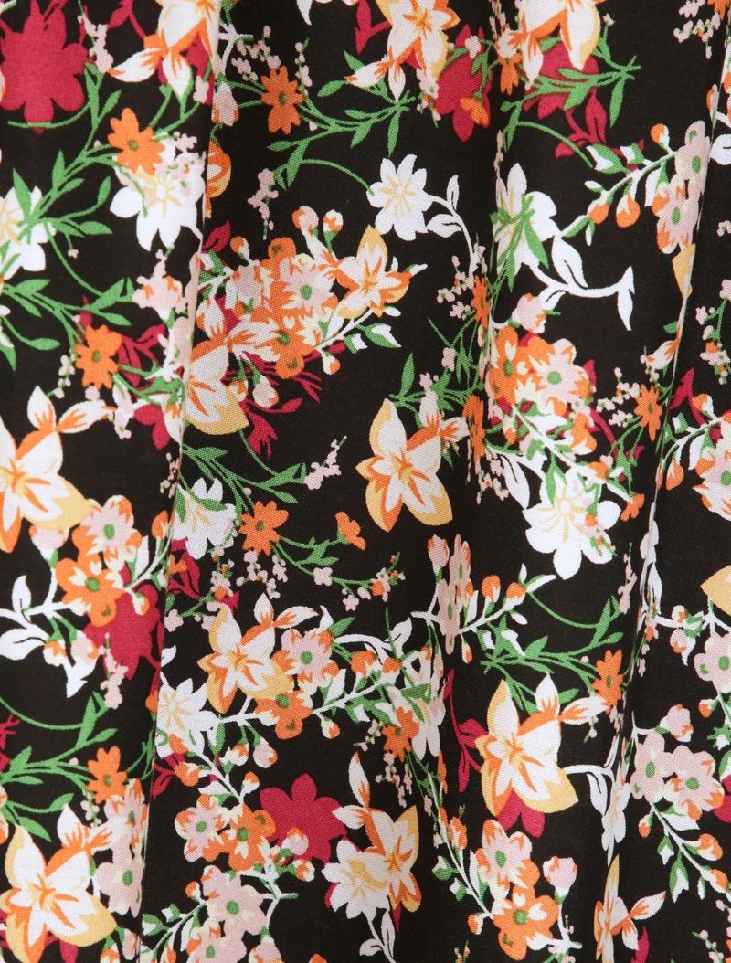 Langes Kleid mit Blumenmuster im Empire-Stil - Schwarz