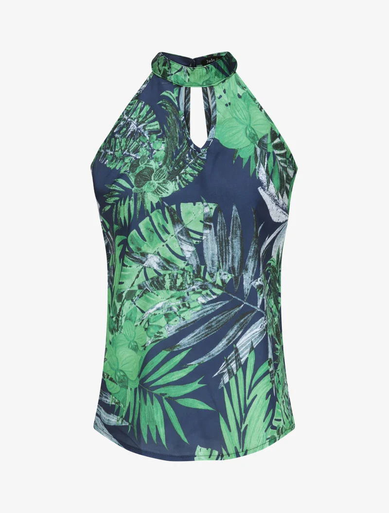 Dschungel-Print-Top mit amerikanischem Kragen - Marine