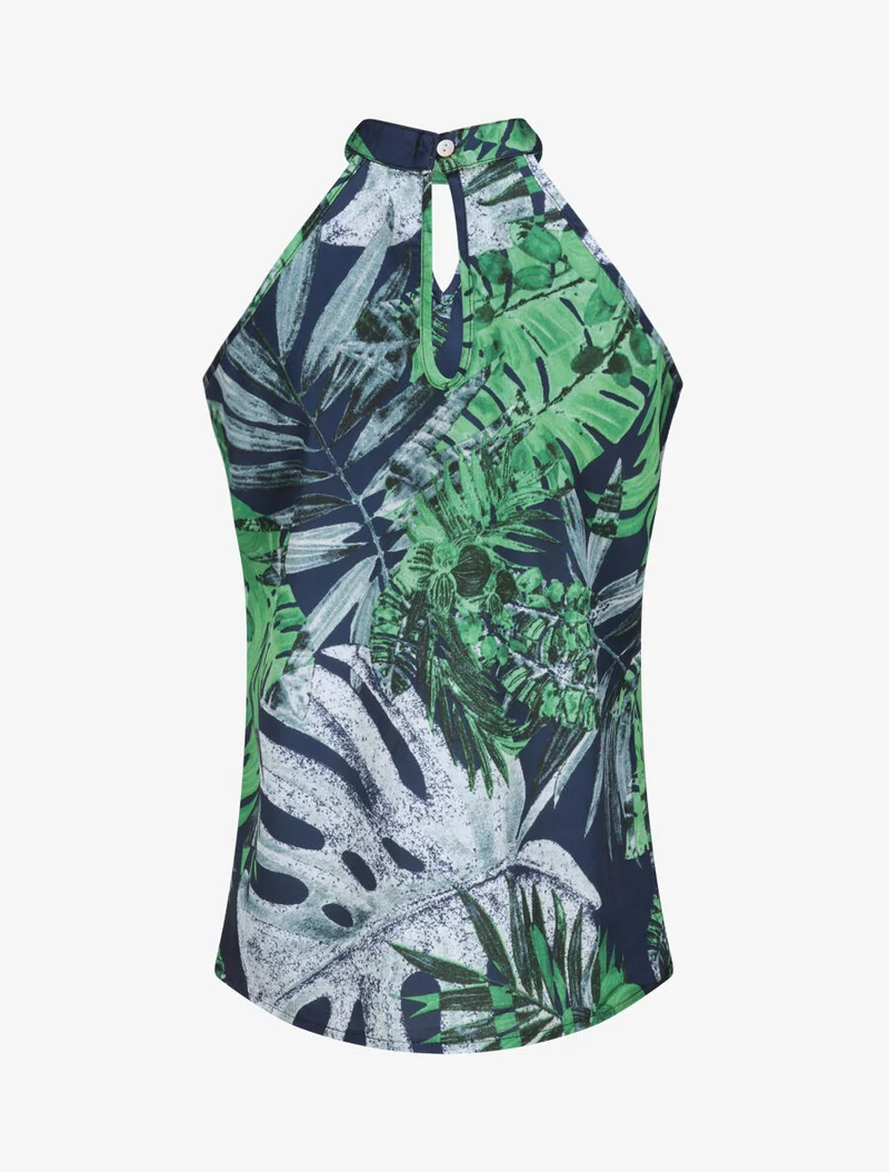 Dschungel-Print-Top mit amerikanischem Kragen - Marine