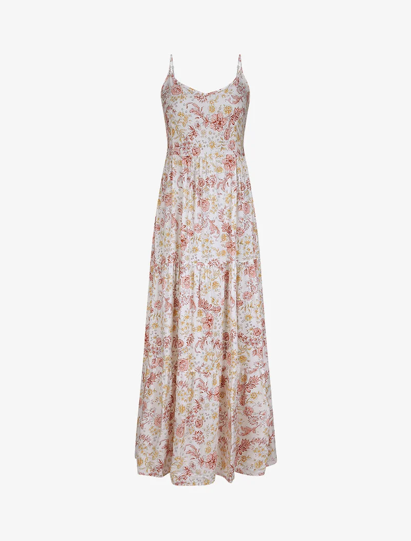 Langes Kleid mit Blumenmuster - Weiß