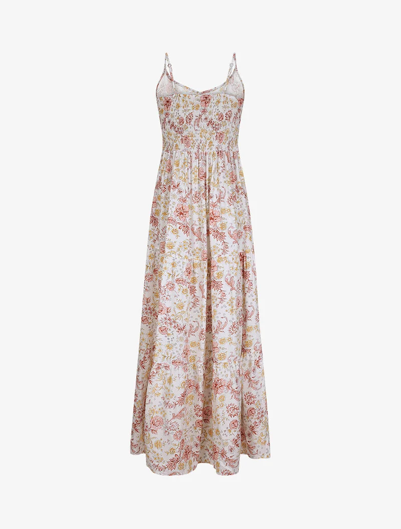 Langes Kleid mit Blumenmuster - Weiß