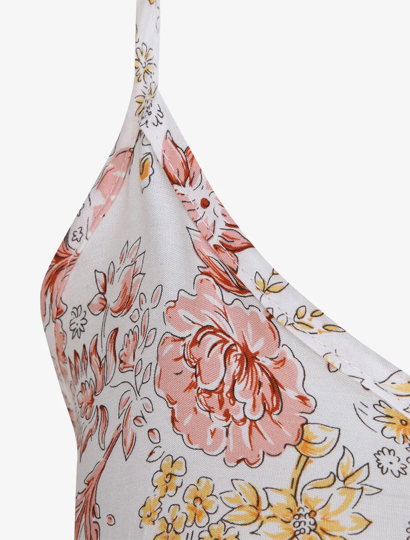 Langes Kleid mit Blumenmuster - Weiß