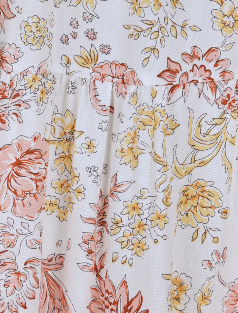 Langes Kleid mit Blumenmuster - Weiß