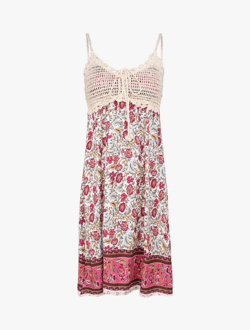 Kontrastiertes Kleid mit floralem und grafischem Print - Weiß